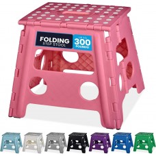 XUEGW Folding Lightweight Step Stool - Sturdy Enough to Support Adults - Opens Easy with One Flip - Great for Kitchen, Bathroom or Bedroom (Pink - 13 Inch)